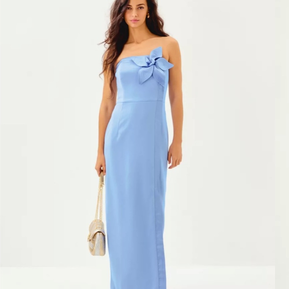 Lilly Pulitzer Blue Strapless Sheath Dress for Weddings - Picture 2 of 9